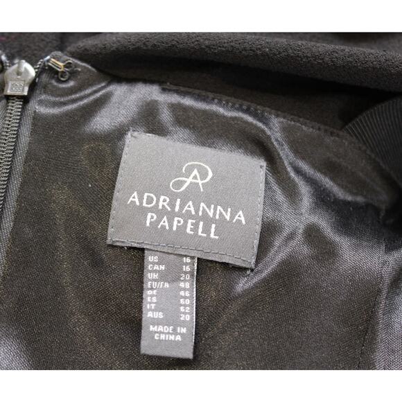 Adrianna Papell Black Crepe Layered Ruffle Front Cocktail Party Dress Size 16 - Picture 4 of 5